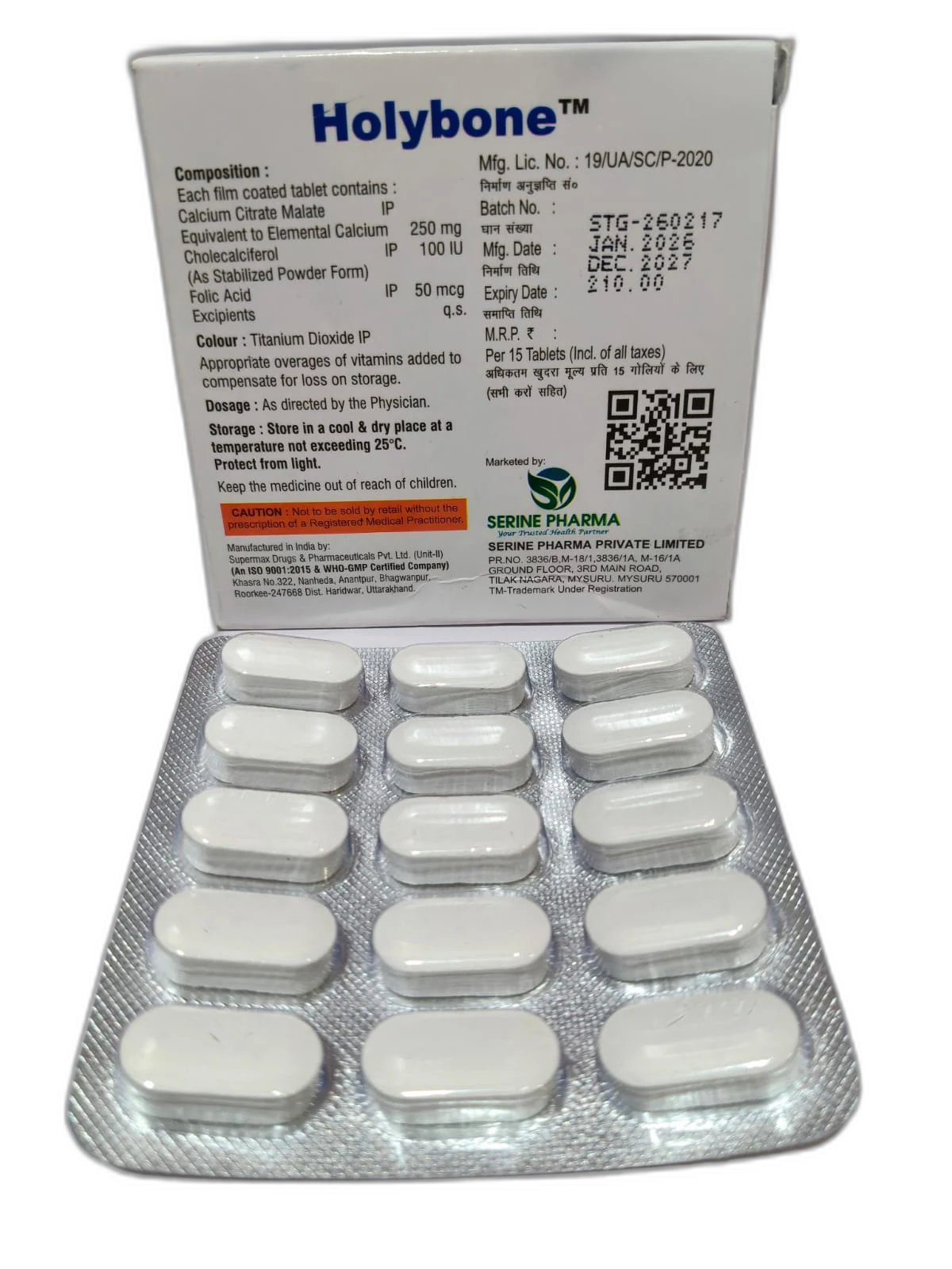 Holybone™ — Outer carton — rear panel with blister strip