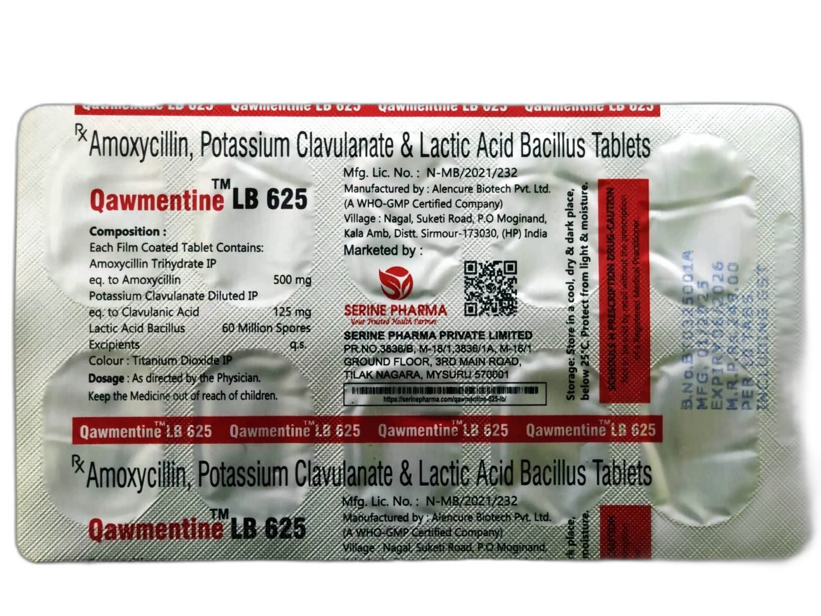 Qawmentine™ LB 625 — Blister strip and composition panel