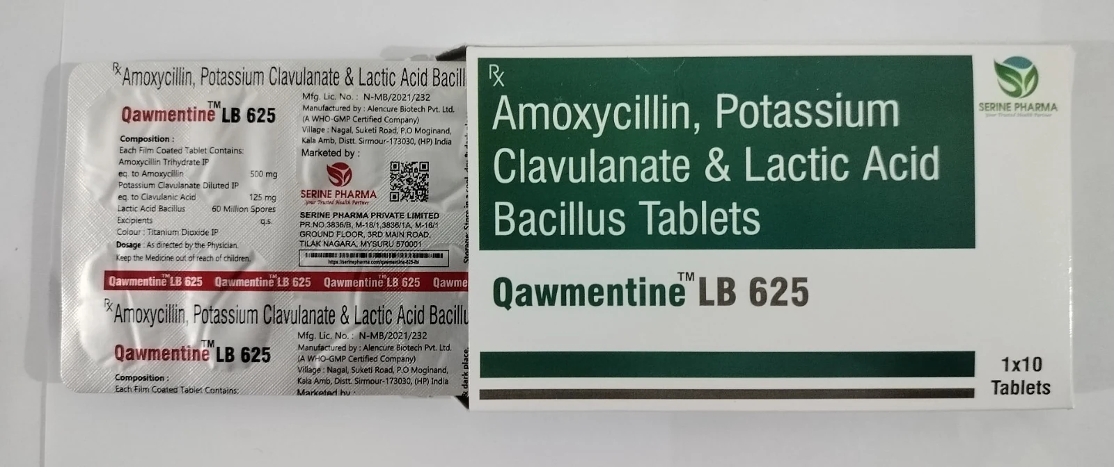 Qawmentine™ LB 625 — Outer carton and blister strip — front view