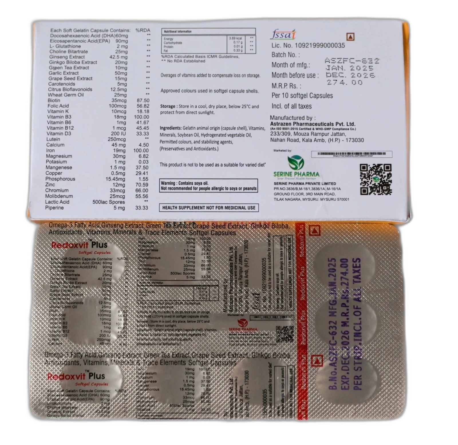 Redoxvit™ Plus — Blister strip and composition panel