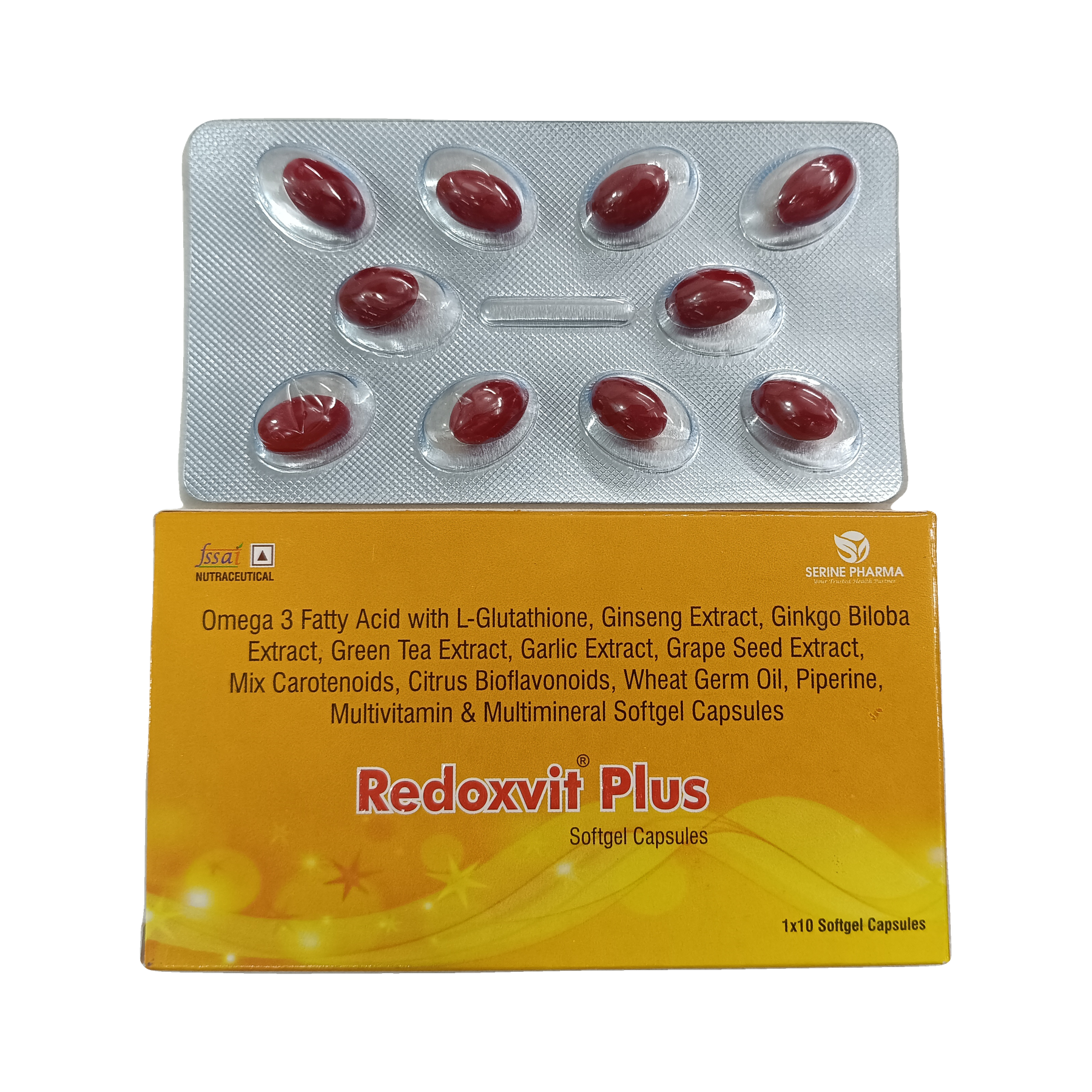 Redoxvit™ Plus — Outer carton and blister strip — front view