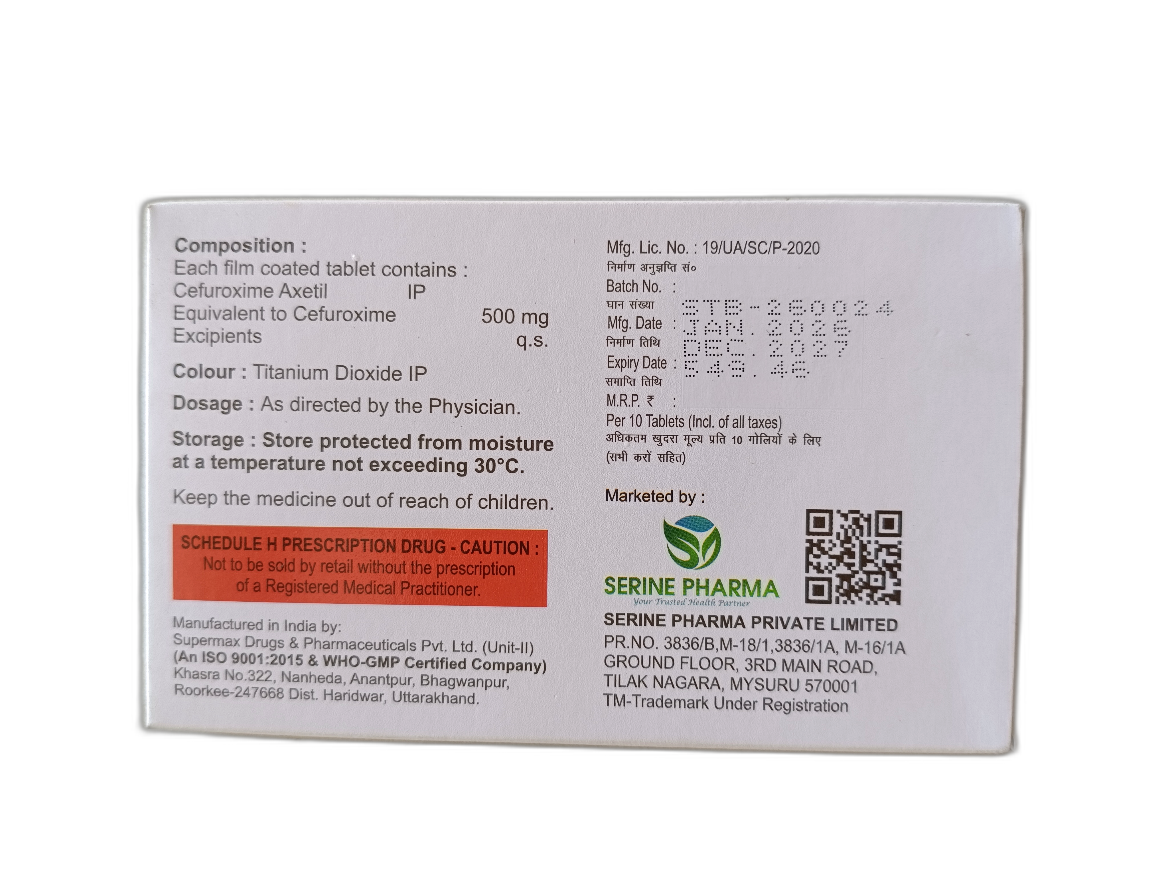 Serotil™-500 — Outer carton — rear panel